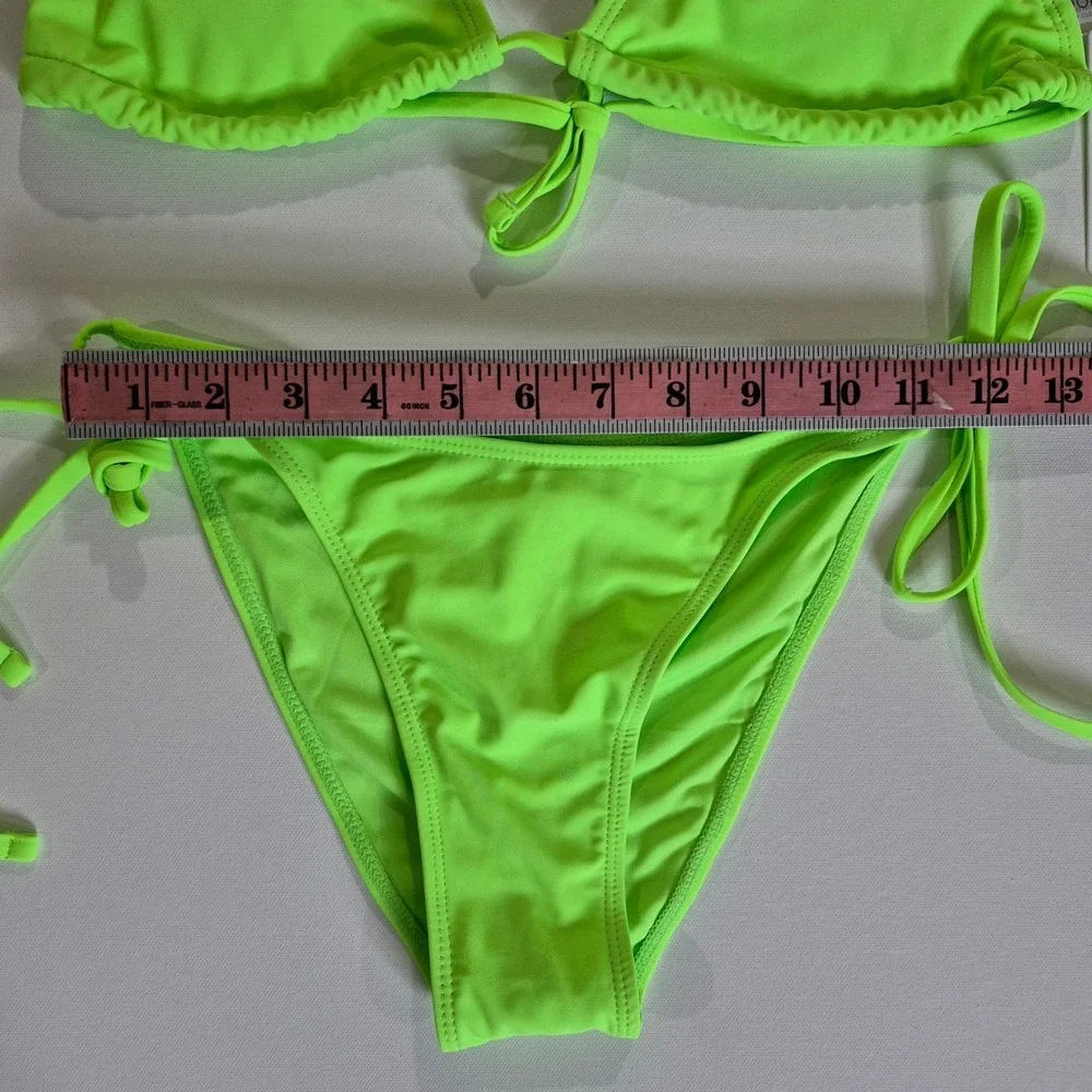 Holipick Womens Neon Lime Green‎ Triangle Side Tie Bikini Swimsuit Set XS NWT